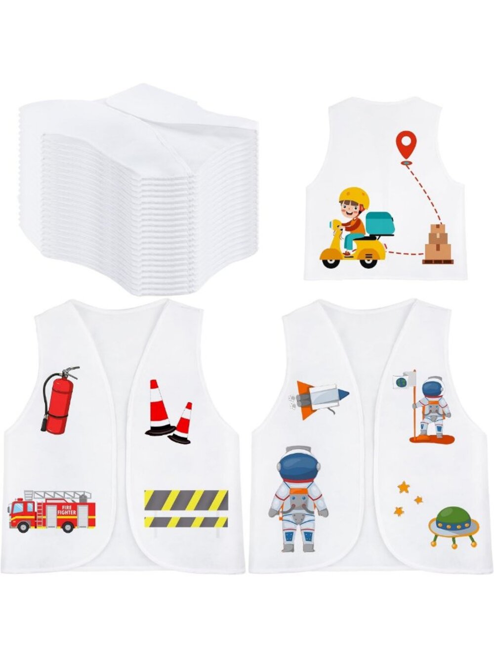 24 Pcs Kids White DIY Dress Up Vests - Unfinished Career Role Play Costumes